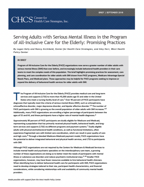 Serving Adults with Serious Mental Illness in the Program of All-Inclusive Care for the Elderly: Promising Practices